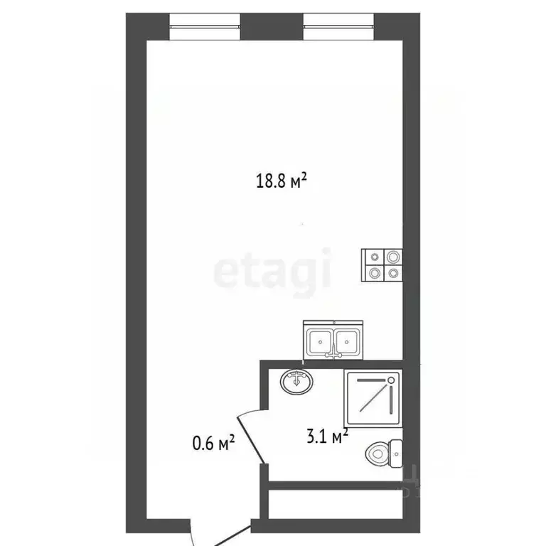Студия Тюменская область, Тюмень ул. Евгения Войнова, 3 (22.5 м) - Фото 2