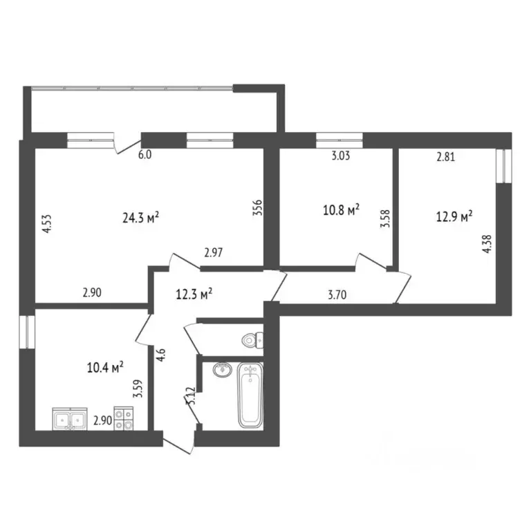 3-к кв. Тюменская область, Тюмень ул. Мельникайте, 44/2 (74.9 м) - Фото 2