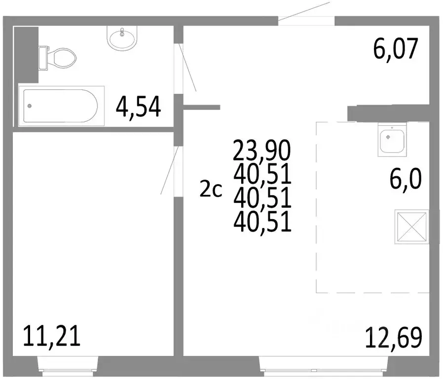 2-к кв. Челябинская область, Челябинск ул. Блюхера, 125В (40.51 м) - Фото 0