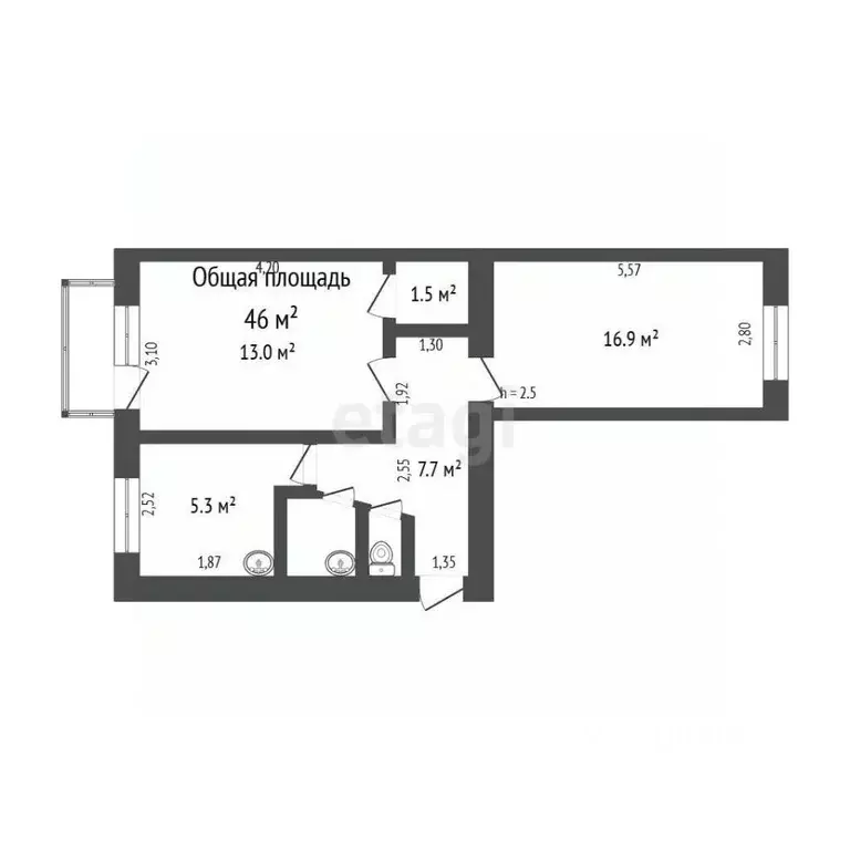 2-к кв. Томская область, Северск ул. Кирова, 8 (43.6 м) - Фото 1