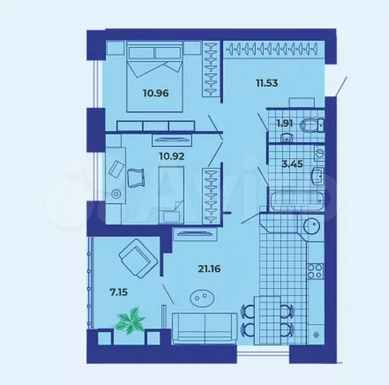 2-к. квартира, 67,1 м, 9/9 эт. - Фото 1