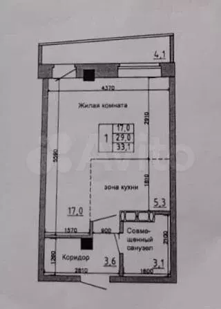 1-к. квартира, 33,1 м, 4/9 эт. - Фото 0