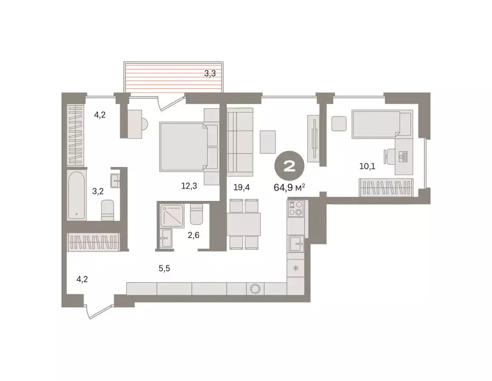 2-комнатная квартира: Екатеринбург, жилой район Эльмаш, Механический ... - Фото 2