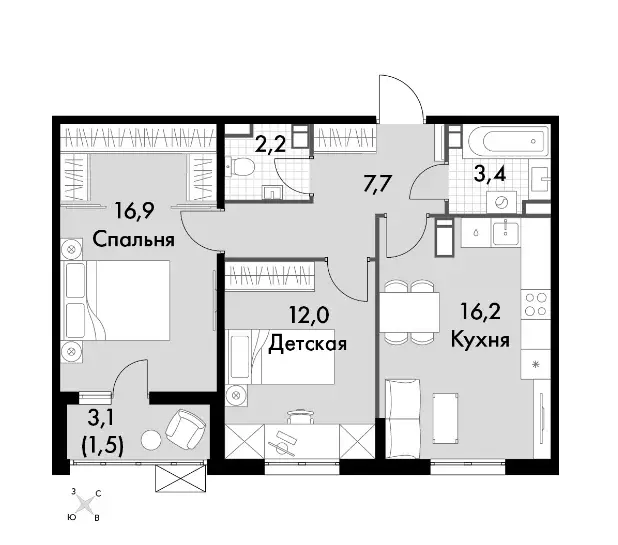 Продаётся 2-к квартира, 59.9 м - Фото 0