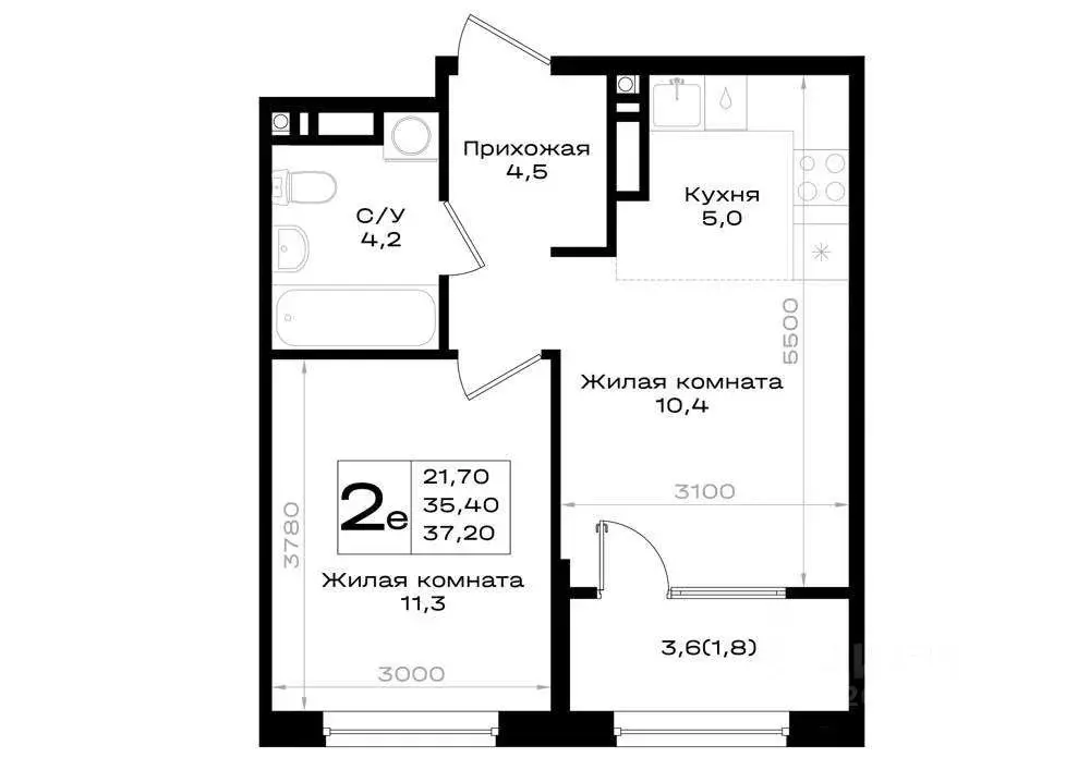2-к кв. Ростовская область, Аксай 3-я линия, 1 (37.2 м) - Фото 1