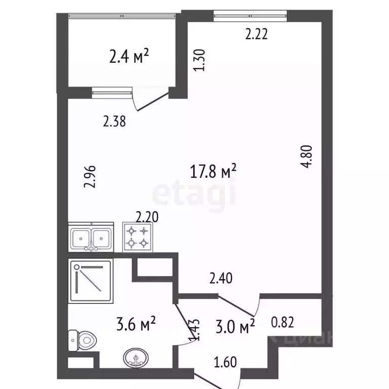 Студия Санкт-Петербург Кубинская ул., 76к1 (24.4 м) - Фото 1