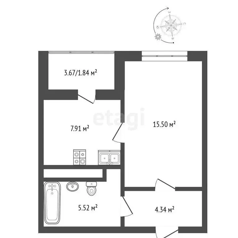 1-комнатная квартира: Тюмень, улица Бакинских Комиссаров, 3к1 (32.8 м) - Фото 1