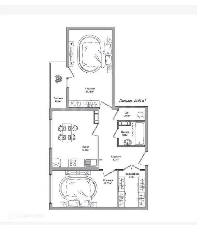 Продаётся 2-к квартира, 63.93 м - Фото 0