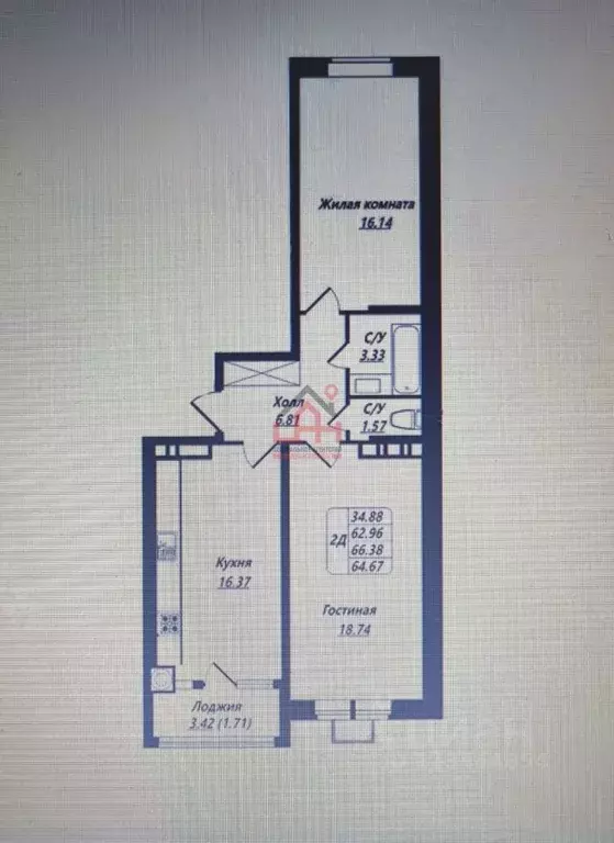2-к кв. Ставропольский край, Ессентуки Октябрьская ул., 8/5 (64.7 м) - Фото 2