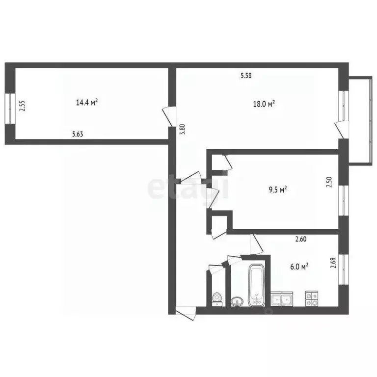 3-к кв. Ярославская область, Рыбинск Спортивная ул., 3 (59.1 м) - Фото 2