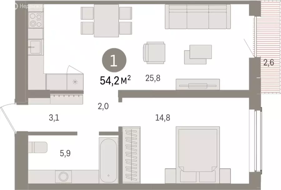 1-комнатная квартира: Новосибирск, улица Аэропорт (54.15 м) - Фото 1