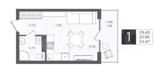 1-к. квартира, 30 м, 2/4 эт. - Фото 0