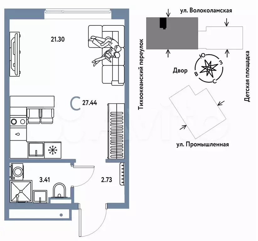 Квартира-студия, 27,4 м, 7/20 эт. - Фото 0