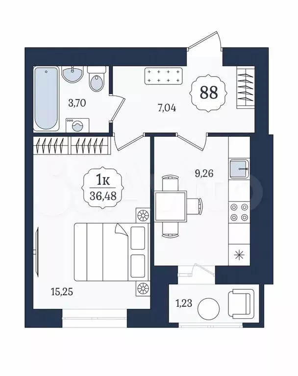 1-к. квартира, 36,5 м, 2/9 эт. - Фото 1