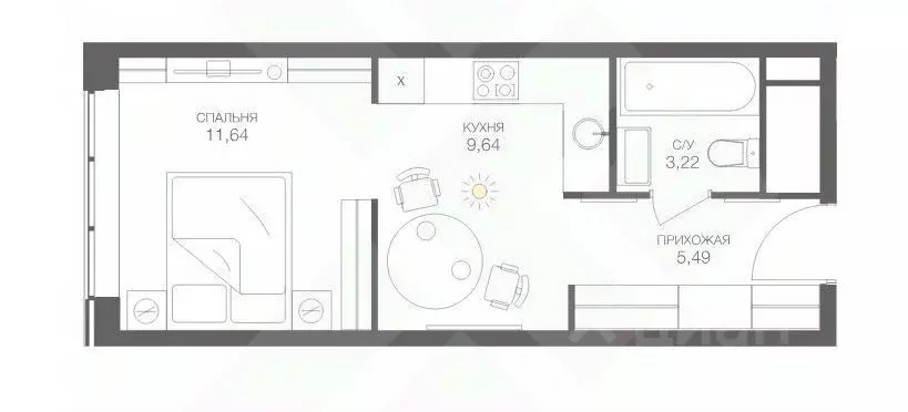 Студия Москва Шмитовский проезд, 39к6 (29.5 м) - Фото 1