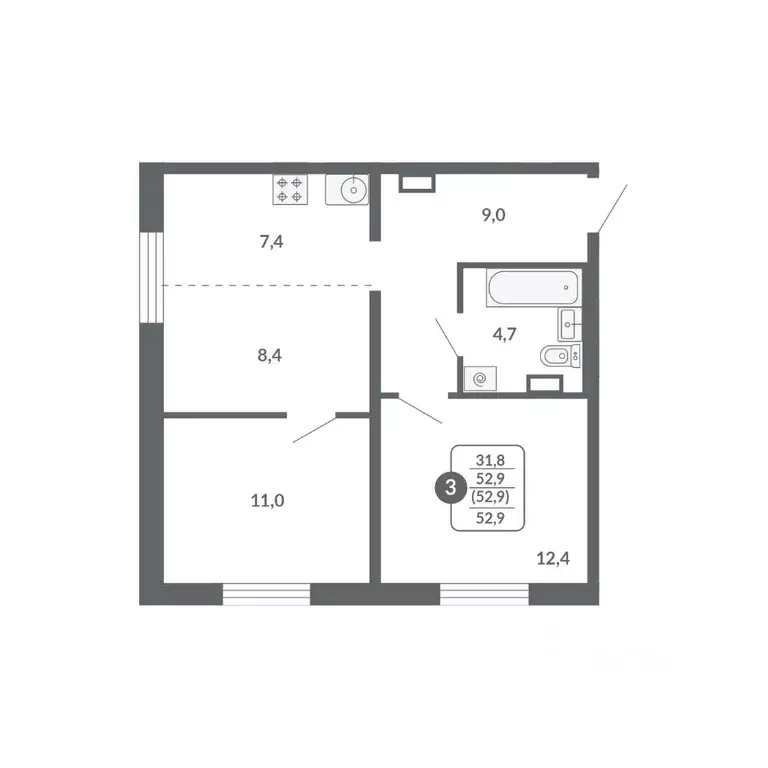 2-к кв. Кировская область, Киров ул. Потребкооперации, 34 (52.9 м) - Фото 1