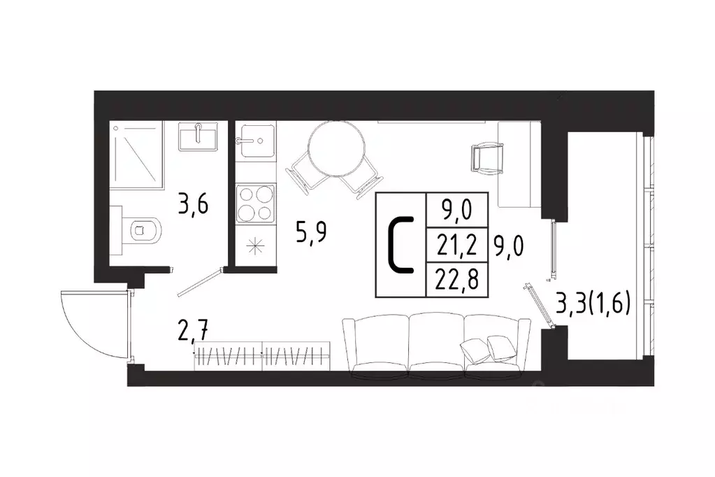 Студия Московская область, Химки Клязьма-Старбеево мкр, Международный ... - Фото 1
