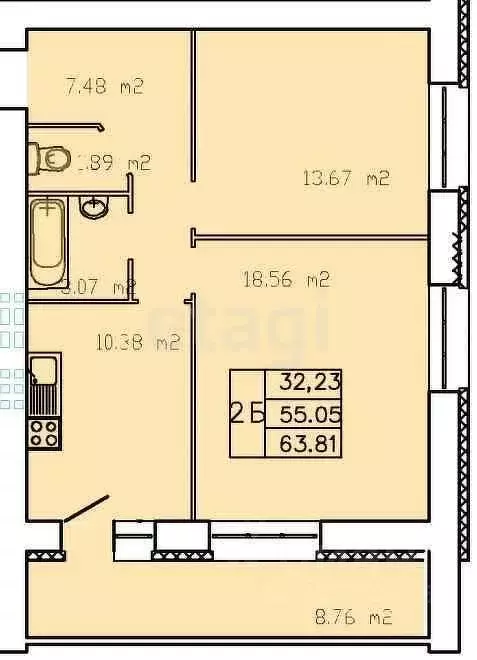 2-к кв. Калужская область, Калуга ул. Минская, 39 (63.81 м) - Фото 2