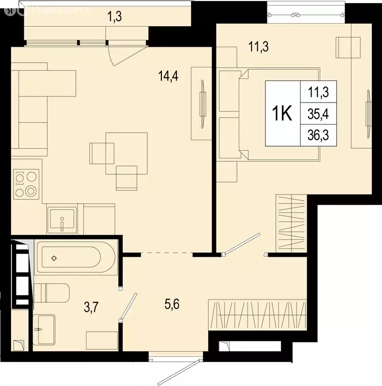Квартира-студия: Московская область, городской округ Подольск, деревня ... - Фото 0