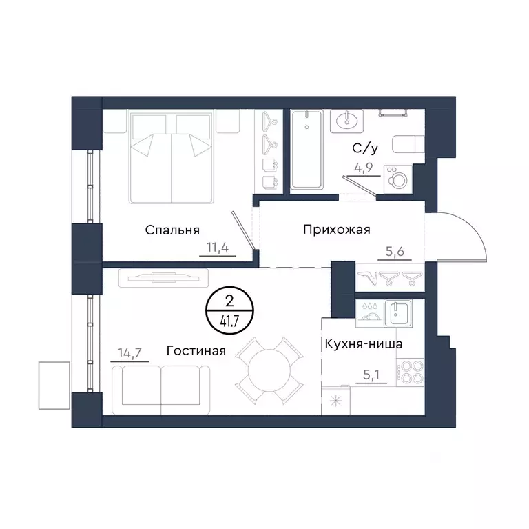 2-к кв. Красноярский край, Красноярск Чижи жилой комплекс (41.7 м) - Фото 1