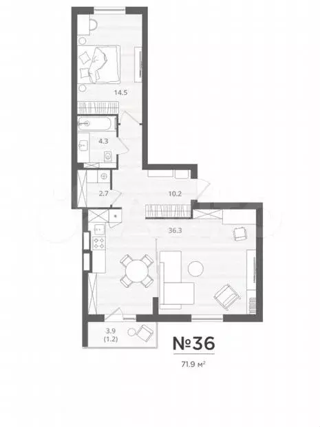 2-к. квартира, 71,9м, 2/7эт. - Фото 1