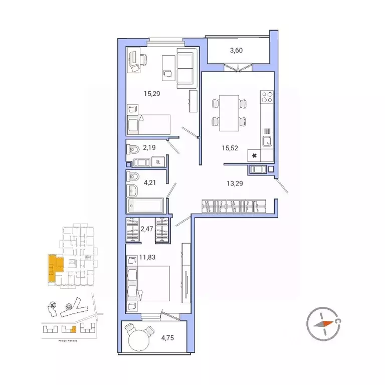 2-к кв. Ленинградская область, Гатчина ул. Чехова, 39к1 (69.4 м) - Фото 1