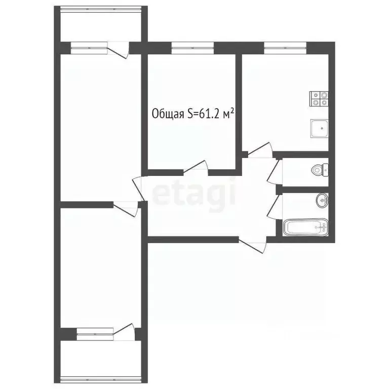 3-к кв. Брянская область, Новозыбков Красная пл., 3 (61.2 м) - Фото 1