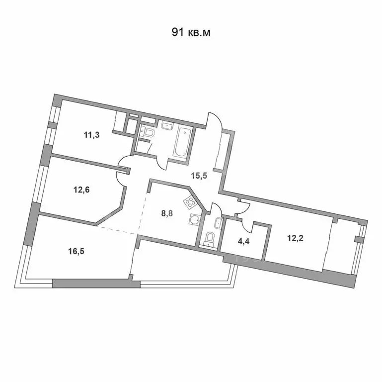 4-комнатная квартира: Москва, 1-й Нагатинский проезд, 14 (91.8 м) - Фото 1