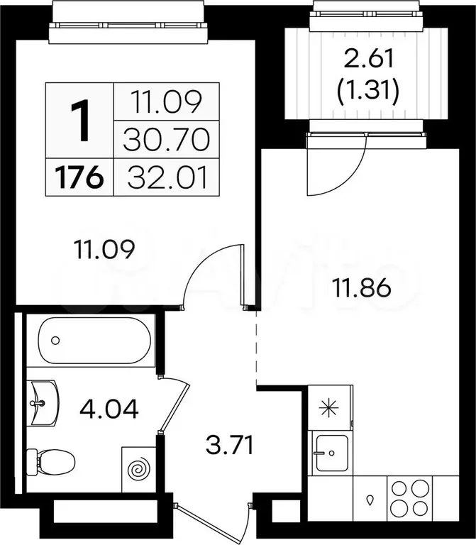 1-к. квартира, 32 м, 2/8 эт. - Фото 0