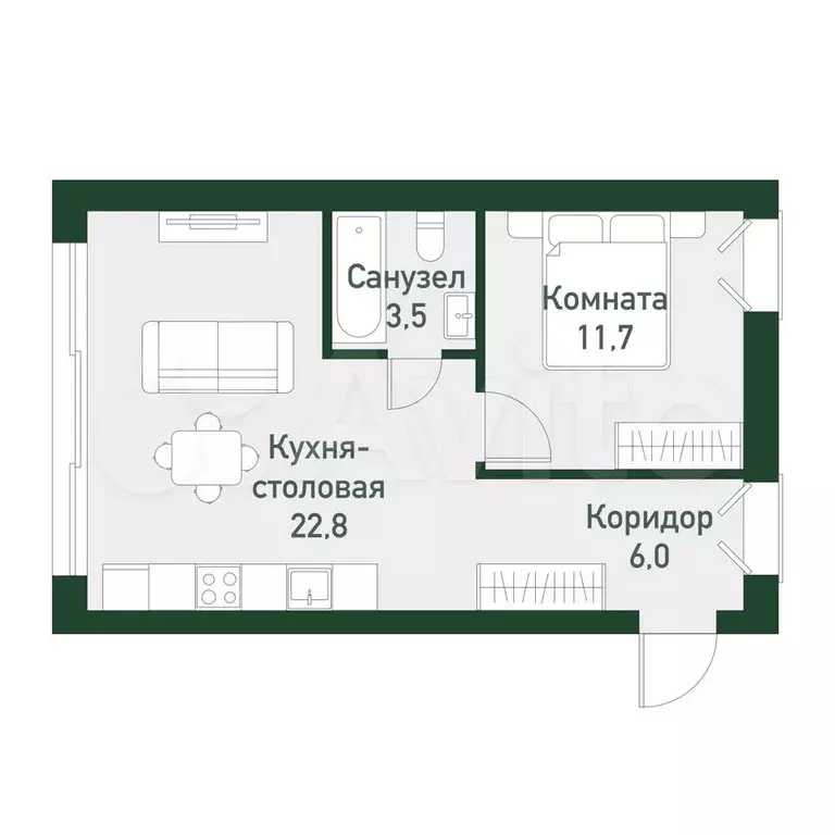 1-к. квартира, 43,5 м, 2/3 эт. - Фото 0