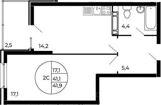 1-к кв. Ростовская область, Аксай ул. Александра Невского, 2к1 (41.9 ... - Фото 1