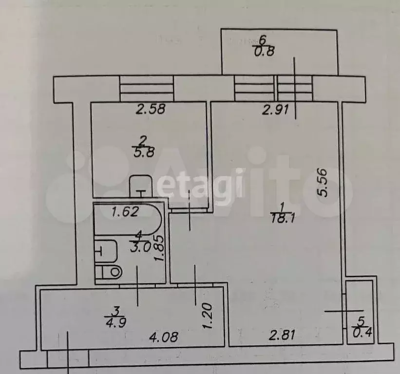 1-к. квартира, 30 м, 2/5 эт. - Фото 0