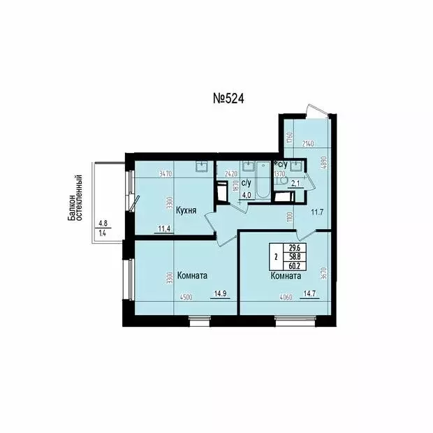 2-комнатная квартира: посёлок Парголово, Ольгинская дорога, 3/20 (60.2 ... - Фото 2