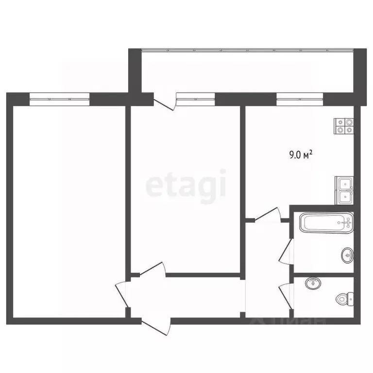 2-к кв. Тюменская область, Тюмень ул. Елизарова, 12 (53.6 м) - Фото 2