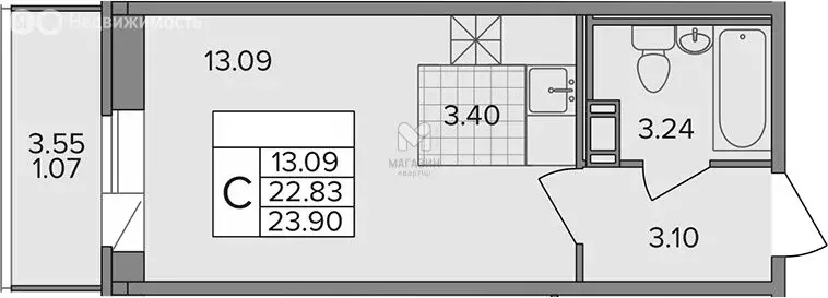 Квартира-студия: деревня Новое Девяткино, Лесная улица, 19 (23.9 м) - Фото 1