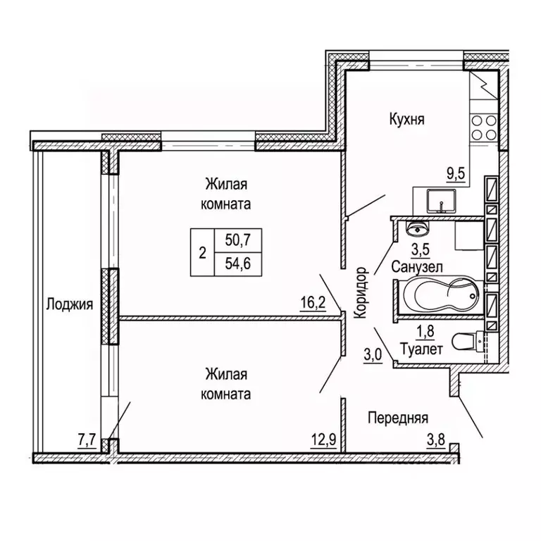 2-к кв. Приморский край, Владивосток На Черняховского жилой квартал,  ... - Фото 1
