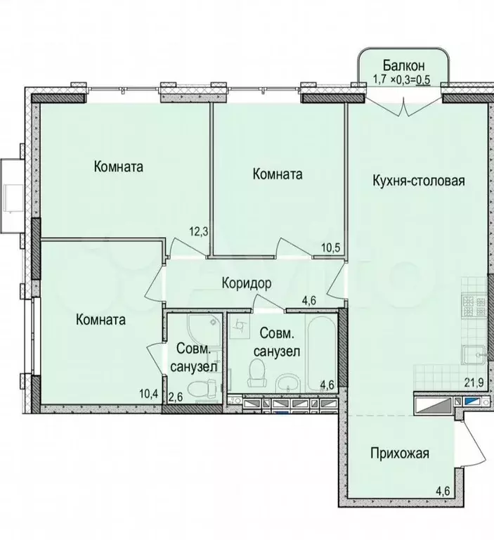 3-к. квартира, 75 м, 6/16 эт. - Фото 0