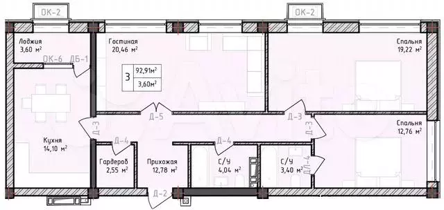 3-к. квартира, 92,9 м, 3/8 эт. - Фото 0