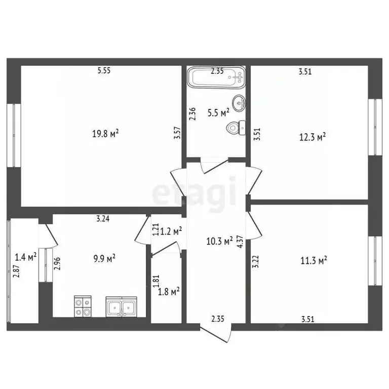 3-к кв. Калининградская область, Калининград Малая Лесная ул., 18 ... - Фото 2