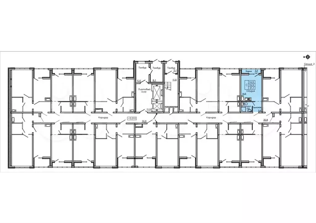 Квартира-студия, 21,1 м, 1/18 эт. - Фото 1