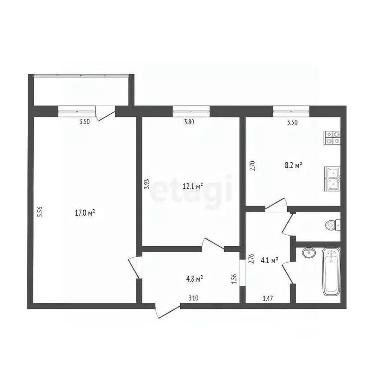 2-к кв. Тюменская область, Тюмень ул. Монтажников, 13А (50.0 м) - Фото 2