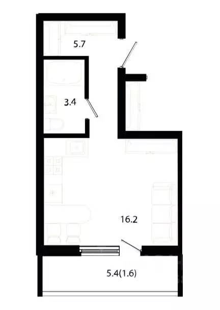 Студия Краснодарский край, Краснодар ул. Даниила Смоляна, 71к1 (26.9 ... - Фото 1