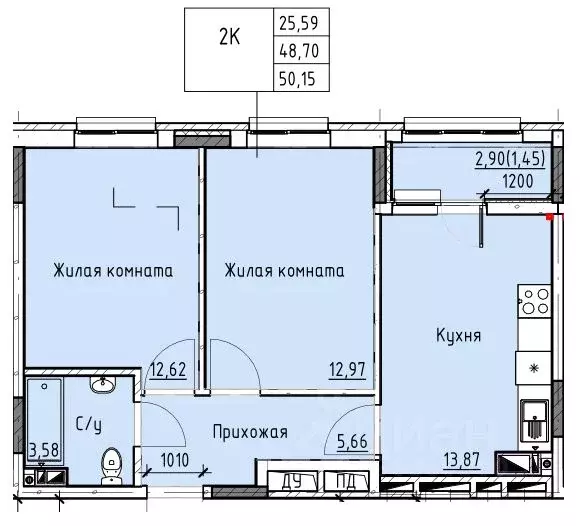 2-к кв. Ростовская область, Батайск ул. Талалихина (50.15 м) - Фото 0