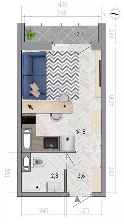 Студия Воронежская область, Воронеж Боровое мкр, Микрорайон Боровое ... - Фото 1