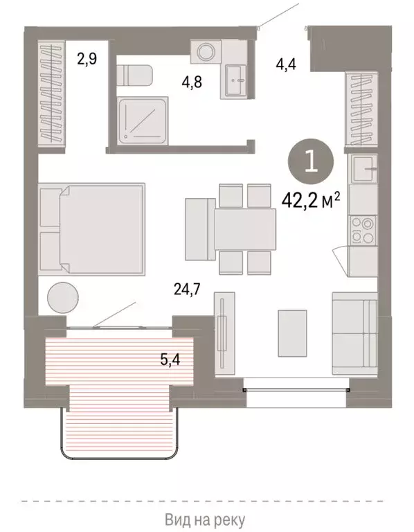 Квартира-студия: Новосибирск, Зыряновская улица, 53с (42.19 м) - Фото 1