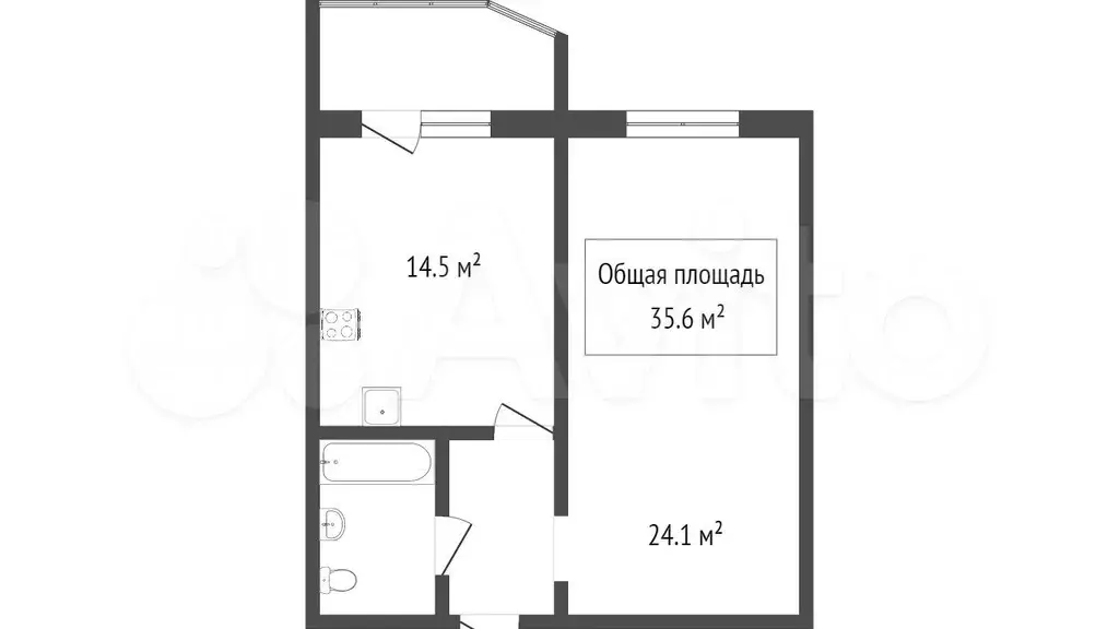 1-к. квартира, 35,5 м, 4/5 эт. - Фото 0