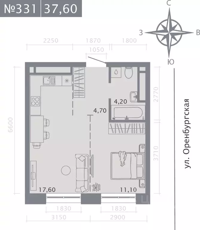 1-к кв. Татарстан, Казань ул. Шишкина (37.6 м) - Фото 1