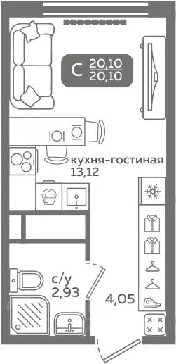 Студия Тюменская область, Тюмень ул. Заполярная, 9/2 (20.1 м) - Фото 0