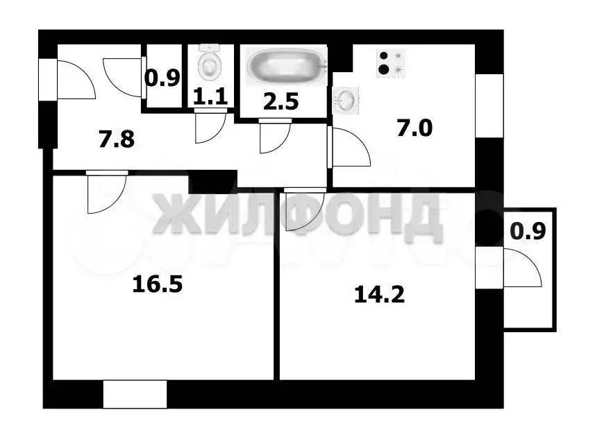 2-к. квартира, 51,4 м, 3/5 эт. - Фото 0