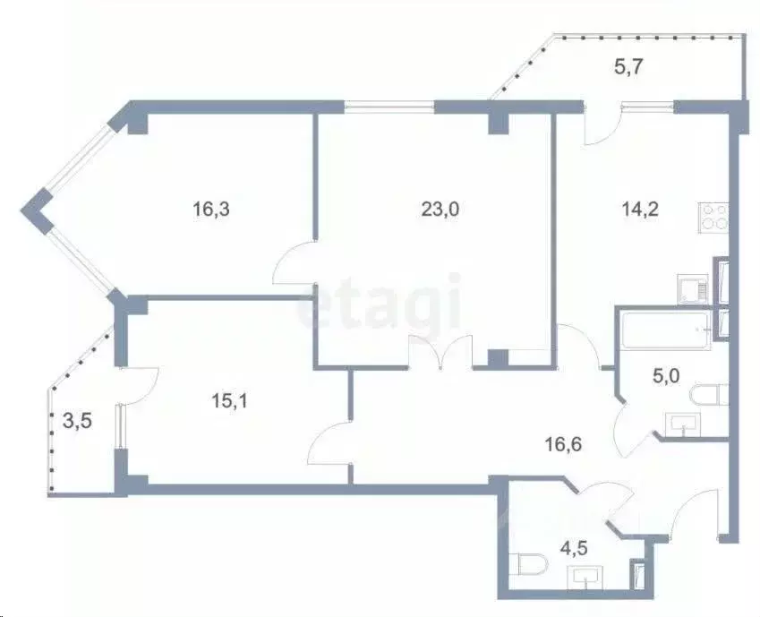 3-к кв. Белгородская область, Белгород ул. Горького, 54Б (93.0 м) - Фото 1